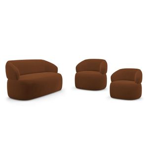 Kit 02 Poltronas Giratória E 01 Sofá Orgânico Glee 03 Lugares 170cm Veludo Terracota - Desk Design