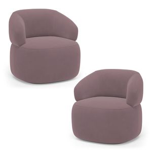 Kit 02 Poltronas Orgânicas Giratória Living Glee Veludo Rosê - Desk Design