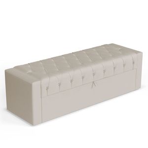 Calçadeira Báu King Size Atena 195cm Capitonê Suede Bege Claro - Desk Design