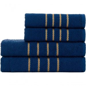 Jogo De Toalha Montreal 2 Banho + 2 Rosto Dourado 100% Algodão Alta Absorção Azul Marinho