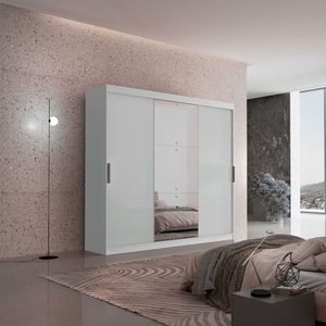 Guarda Roupa Casal Vitor Premium 3pts Com Espelho Moderna Branco