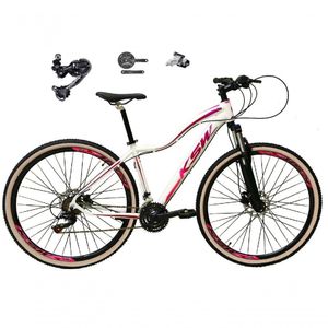 Bicicleta Feminina Aro 29 Ksw Mwza Deore E Altus 27v Hidráulico Garfo Trava Faixa Bege - Branco/pink/violeta Tam.15