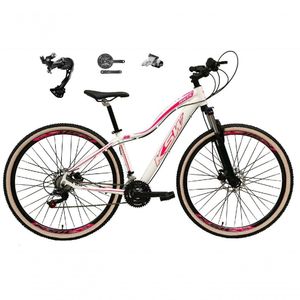 Bicicleta Feminina 29 Ksw Mwza Câmbio Alívio E Altus 27v F/hidráulico Garfo Trava Pneu Bege - Branco/rosa Tam.17