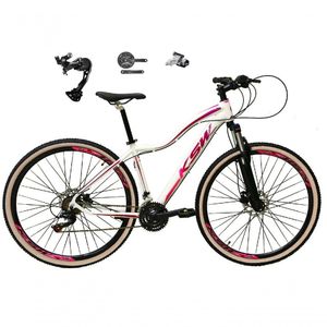 Bicicleta Feminina 29 Ksw Mwza Câmbio Alívio E Altus 27v F/hidráulico Garfo Trava Pneu Bege - Branco/pink/violeta Tam.17