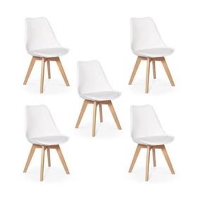 Kit C/5 Cadeira Leda Branca - Charles Eames Wood Com Almofada