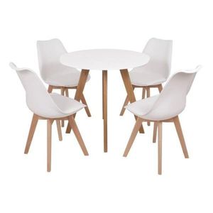 Mesa Laura 80cm Branca + 4 Cadeiras Leda - Branca