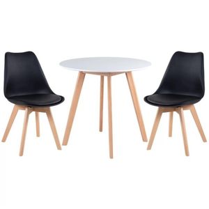Kit - Mesa Redonda Leda 80 Cm Branco + 2 Cadeiras Estofadas Leda Preto