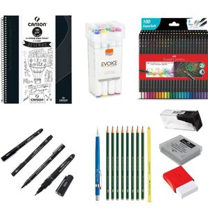 Kit Desenho Profissional Com Sketchbook Canetas Marcador Lápis Apontador Borracha