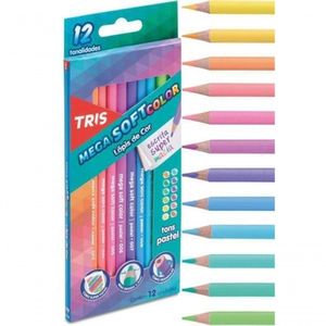 Lápis De Cor Tons Pastéis 12 Cores Mega Soft Tris