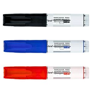 Kit 3 Pincel Marcador Quadro Branco Recarregável Com Refil + Apagador Magnético Brw