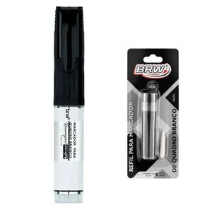 Kit Pincel Marcador Quadro Branco + Refil Com Ponta Extra Brw Preto