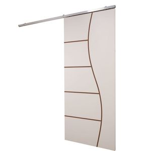 Porta De Correr Branco Prime Frisada Kit Alumínio F07 - 210x60