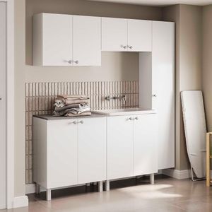 Conjunto Armário Multiuso Para Lavanderia Duo 5 Pçs Branco
