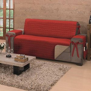Protetor De Sofá Dupla Face Premium 2 E 3 Lugares King - Vermelho/cáqui
