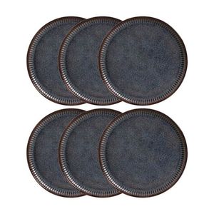 Jogo De 06 Pratos Raso Linhas Titanium 27,5 Cm Azul Escuro Porto Brasil