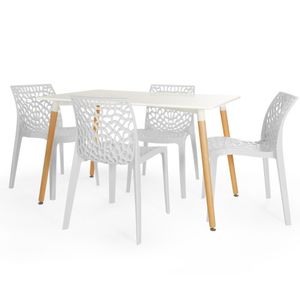 Conjunto Mesa De Jantar Retangular Eiffel Branca 120x80cm Com 4 Cadeiras Gruvyer - Branco