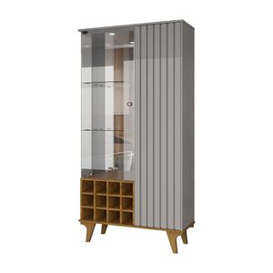 Cristaleira Elba Ripado Real Portas De Vidro Pés De Madeira Maciça 12 Nichos Garrafeiros Off-white-naturalle
