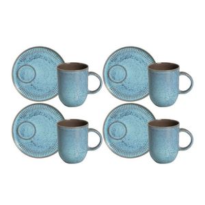 Conjunto 04 Canecas Com Pires Breeze 330 Ml Azul Porto Brasil