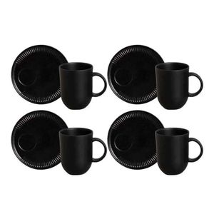 Jogo De 04 Canecas Com Pires Coup Preto Matte 330 Ml Porto Brasil
