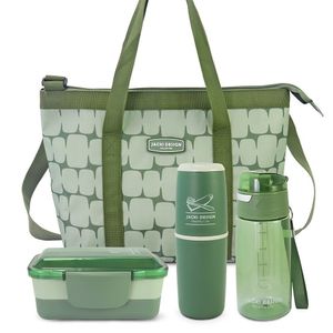 Conjunto De Bolsa Térmica Com Pote De Marmita, Porta Escova E Pasta De Dente E Garrafa 500ml Verde