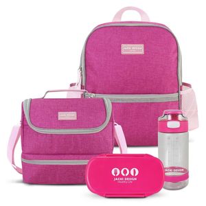 Conjunto Lancheira Térmica Com Pote P- Lanche 450ml E Garrafa - Mochila Escolar Pink