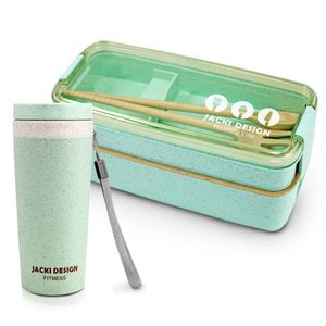 Conjunto Pote De Marmita Ecológica De 2 Andares 750ml E Copo Com Tampa 300ml Lifestyle Verde