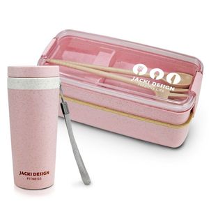 Conjunto Pote De Marmita Ecológica De 2 Andares 750ml E Copo Com Tampa 300ml Lifestyle Rosa
