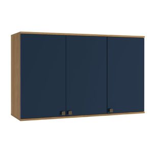Armário Aéreo Celeste Kappesberg 100% Mdf 3 Portas Nogueira/azul 120cm