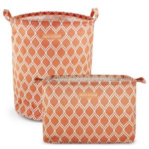 Conjunto De Cesto Para Roupa-brinquedo E Cesto Organizador Retangular Salmão - Listrada