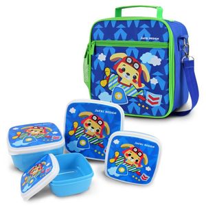Conjunto Pote Para Lanche De 4 Peças E Lancheira Térmica Filhotinhos Azul Escuro