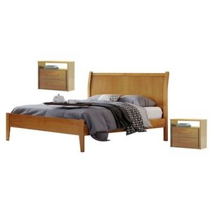Conjunto Quarto De Casal Cama Queen 160cm E 2 Mesas De Cabeceira 2 Gavetas Amêndoa Mel