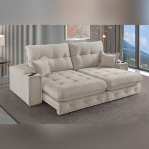 Sofá Retrátil Reclinável Com Porta Copos E Usb 190cm Istambul Yescasa Offwhite