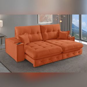 Sofá Retrátil Reclinável Com Porta Copos E Usb 230cm Istambul Yescasa Terracota
