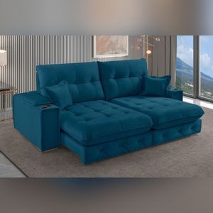 Sofá Retrátil Reclinável Com Porta Copos E Usb 250cm Istambul Yescasa Azul
