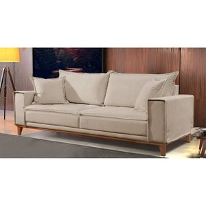 Sofá Fixo 3 Lugares Luxo 180 Cm Aquiles Bege Claro