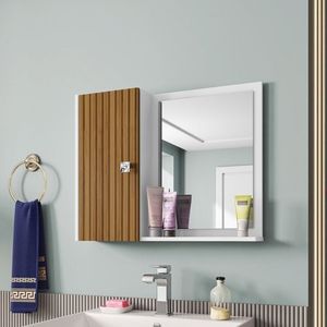 Kit Com 2 Espelheiras Para Banheiro 1 Porta 2 Prateleiras Gênova Branco/ripado