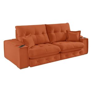 Sofá Retrátil Reclinável Com Porta Copos E Usb 190cm Istambul Yescasa Terracota