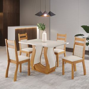 Mesa De Jantar Retangular Vic 120x80cm Com 4 Cadeiras Sicilia Mel- Blonde- Marfim