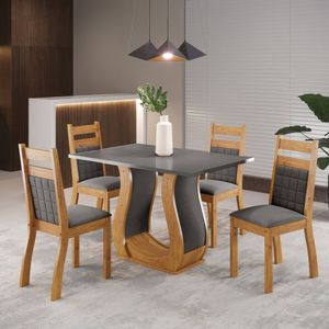 Mesa De Jantar Retangular Vic 120x80cm Com 4 Cadeiras Sicilia Mel- Cinza Brilho- Grafite