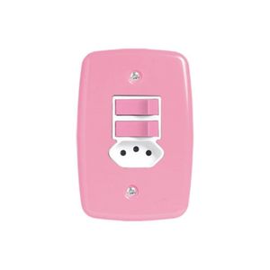 Interruptor De 2 Teclas Simples E Tomada 2p+t 20a , Com Placa 4x2 Rosa