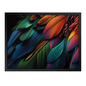 Quadro 60cm X 80cm Animal Penas Coloridas Arara Tropical Artes Preto