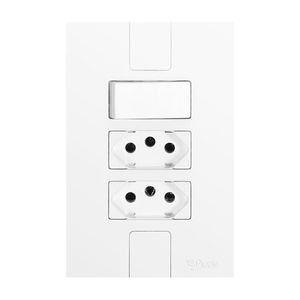 Interruptor De 1 Tecla Simples E 2 Tomadas 2p+t 20a , Modular, Com Placa 4x2 Branco