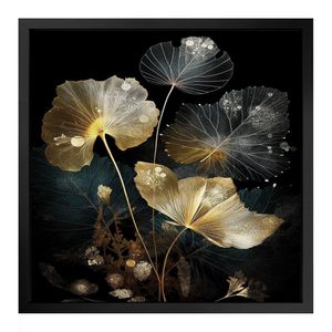 Quadro 50cm X 50cm Folhas Douradas Ii Tropical Artes Preto