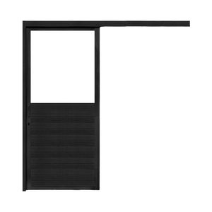 Porta De Correr Lambri De Aluminio 215x100cm Com Vidro Mini Borel Preto