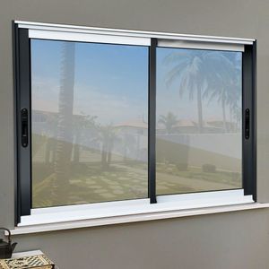 Janela Elite 2 Folhas Moveis 120 X 120 Vidro Reflex Mix Preto