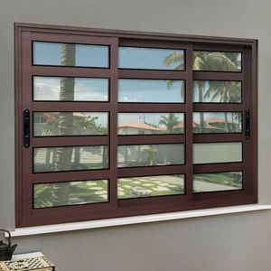 Janela Elite Com Travessas 3 Folhas Moveis Sequenciais 120 X 150 Vidro Liso Corten