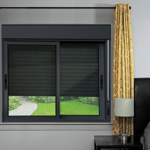 Janela Elite 2 Folhas Moveis Com Persiana Integrada 100 X 200 Vidro Liso Preto