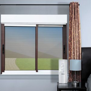 Janela Elite 2 Folhas Moveis Com Persiana Integrada Correr Com Motor E Controle Remoto 100 X 200 Vidro Reflex Mix Corten