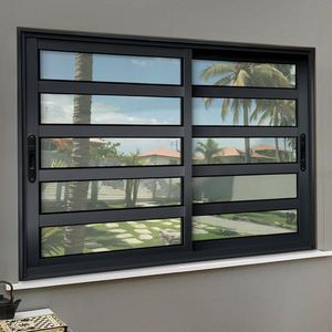 Janela Elite Com Travessas 2 Folhas Moveis 100 X 150 Vidro Liso Preto