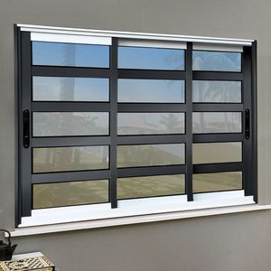 Janela Elite Com Travessas 3 Folhas Moveis Sequenciais 100 X 240 Vidro Reflex Mix Preto